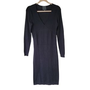 InWear Black Knit Sweater Midi Dress Long Sleeve V Neck